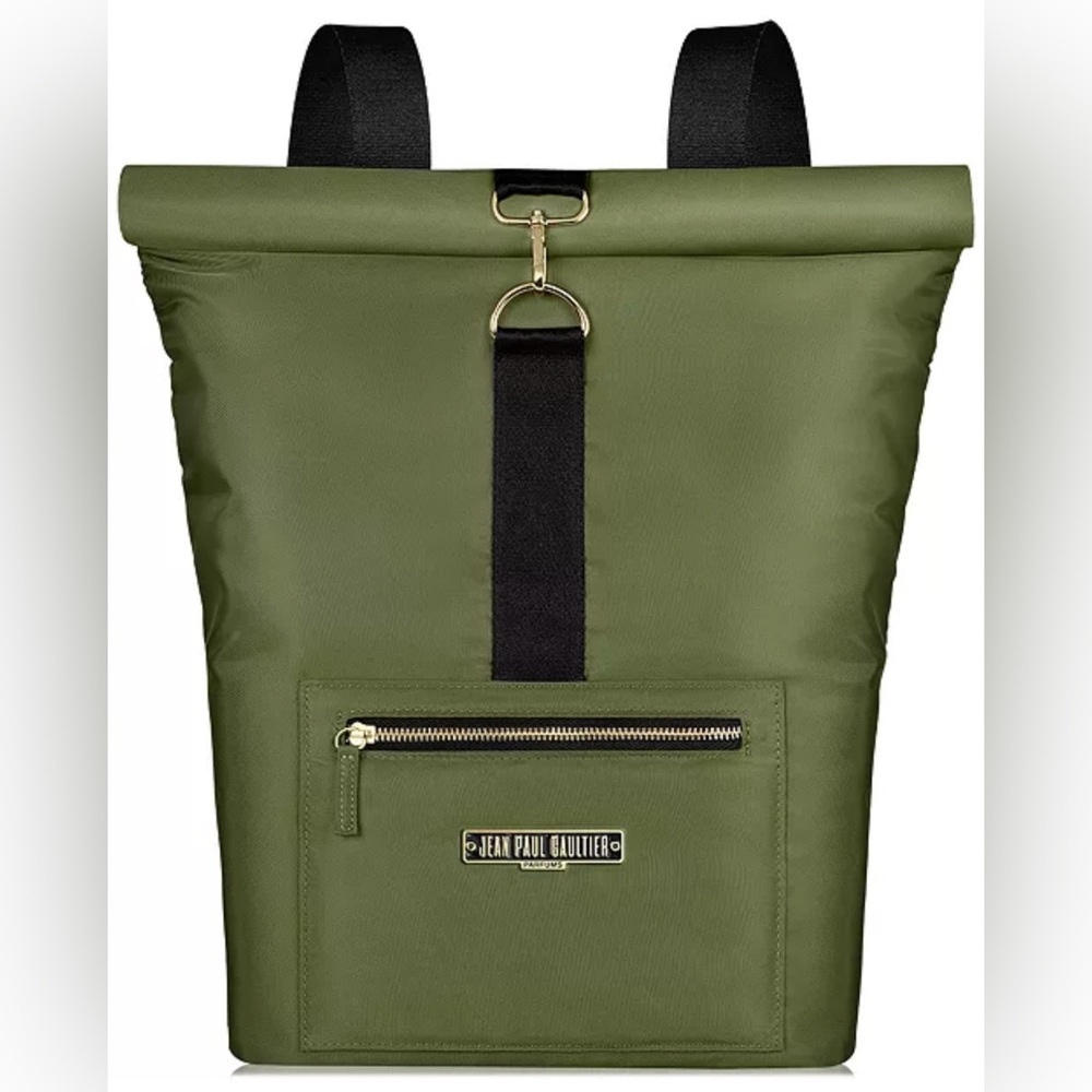 Jean Paul Gaultier PARFUM Olive Green Nylon Backpack | NWOT | Orange Interior